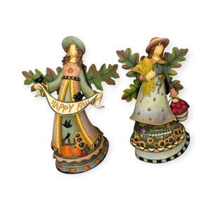 Joelson Industries Fall Angels Figurines Metal Leaf Wings Apples Sunflowers-2